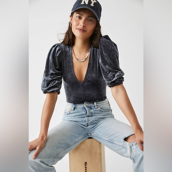 Free People Tops - Free People Intimately Don’t You Wish Velvet Bodysuit in Sunflower Seed